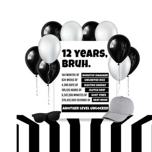 12th Bruh Birthday Sign and Card, Printable Birthday Card, Boy's 12th Birthday Gift, Greeting card printables, BRUH 12th Teenager Gift