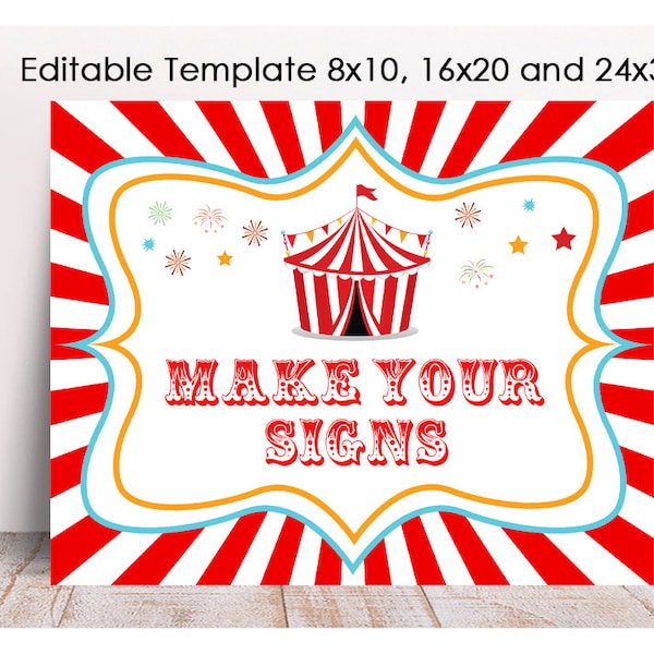 Editable Carnival Party Sign, Printable, Circus Tent Sign, Circus Birthday Decoration, Instant Carnival Party Decor,, Carnival Signs