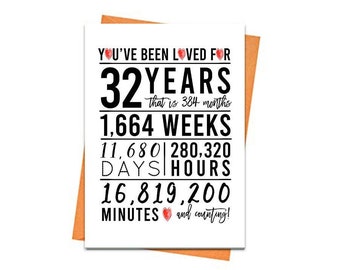 Tarjeta de cumpleaños número 32, tarjeta de cumpleaños imprimible, imprimibles de cumpleaños número 32, imprimibles de tarjetas de felicitación, cumpleaños número 32 rojo, cumpleaños del corazón 32