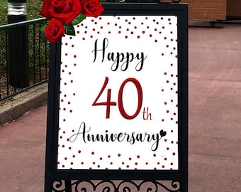 Happy 40th Anniversary, 8x10, 16x20, Cheers to 40 Years, 40th Wedding Anniversary, Ruby Anniversary Party Decoration, Anniversary  décor
