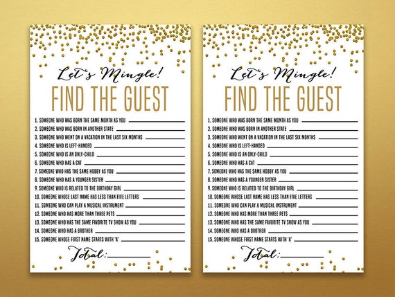 Find the Guest Game Birthday Party Game Card Gold Birthday - Etsy UK