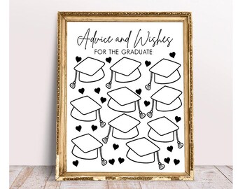 Graduation Advice And Wishes Sign Gift For Graduate, Printable Modern Advice For The Graduate, Grad Party Game, Grad Cap Advice Activity