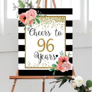 Felicidades aos 96 anos, 8x10, 16x20, placa de aniversário de 96 anos, placa de aniversário de 96 anos, decoração de festa de aniversário com confete dourado, decoração de aniversário de 96 anos, 96