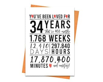 34th Birthday Card, Printable Birthday Card, 34th Birthday Printables, Greeting card printables, red 34th birthday, 34th heart birthday