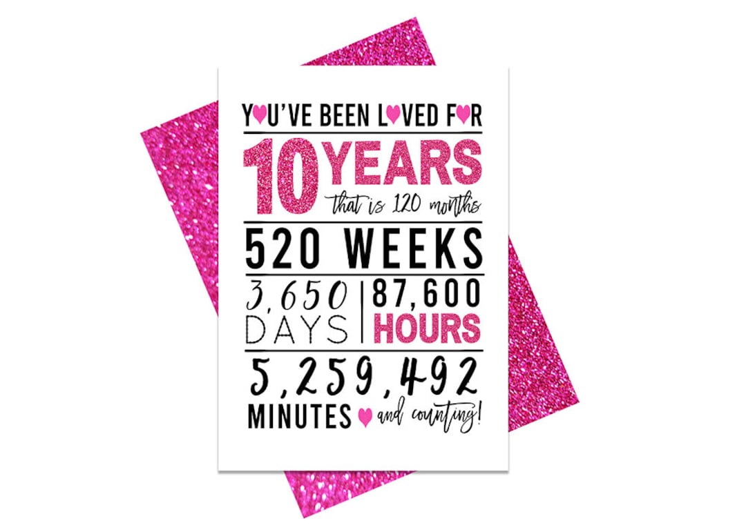 Hot Pink 10th Birthday Card, Printable Birthday Card, 10th Birthday ...