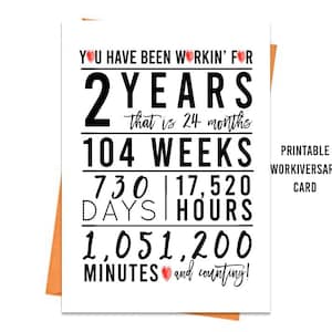 Verjaardagskaart 2e werk, AFDRUKBARE jubileumkaart, 2e Workiversary-kaart, afdrukbare wenskaarten, last-minute jubileumkaart, cadeau