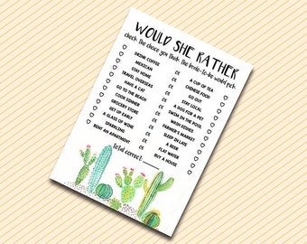 Would She Rather, Bridal Shower Game, Catus Would She Rather, Shower Would She Rather, Cactus Would She Rather, Succulent Shower Game, file