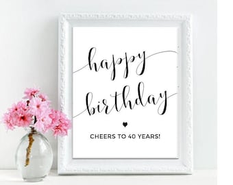 40th Birthday, Cheers to 40 Years, Happy 40th Birthday, 40th Birthday Sign, 40th Anniversary Sign, Modern Birthday Party Decoration, print
