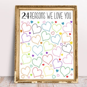 24 Reasons We Love You, 8x10, 11x14, 16x20, Birthday Gift For Her, For Him, 17th birthday gift, printable 24 reasons, rainbow, 24th Birthday