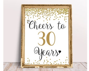 Cheers to 30 Years, 30th Birthday Sign, 30th Anniversary Sign, Gold confetti Birthday Party Decoration, Birthday décor, Cheers Banner , file