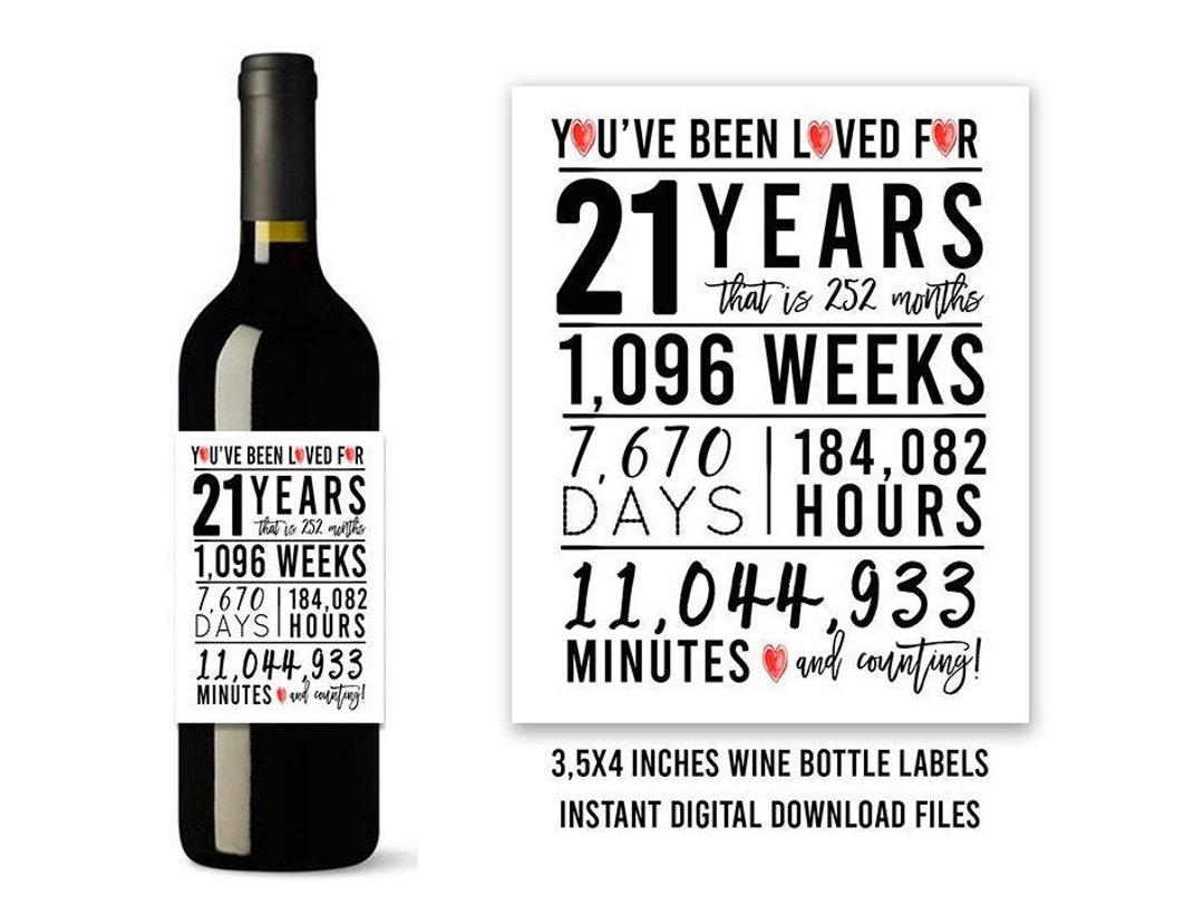 21st Birthday Wine Bottle Labels, PRINTABLE Wine Bottle Labels, Cheers ...