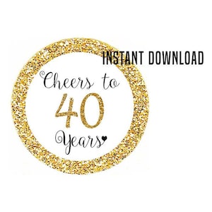 Cheers to 40 Years Favor tags, Happy Birthday favor tags, 40th Birthday Party Decor, Funny Birthday Decorations, Gold Cake toppers