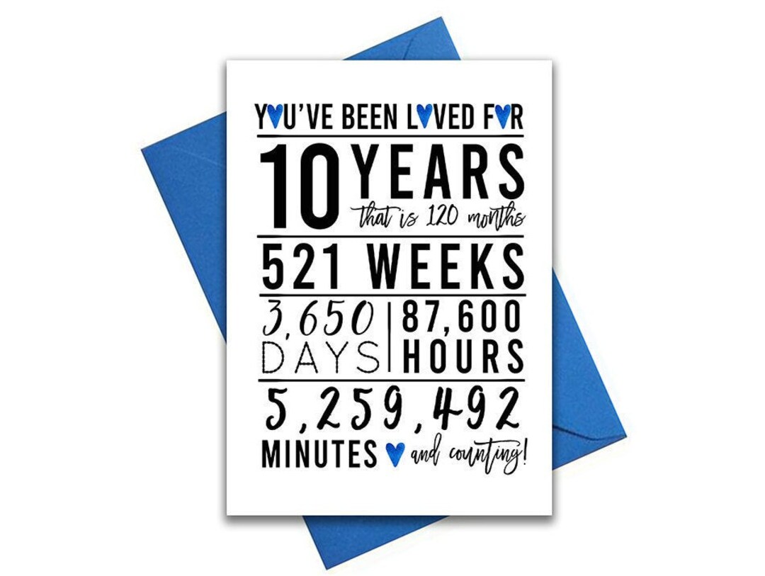 Blue 10th Birthday Card, Printable Birthday Card, 10th Birthday ...