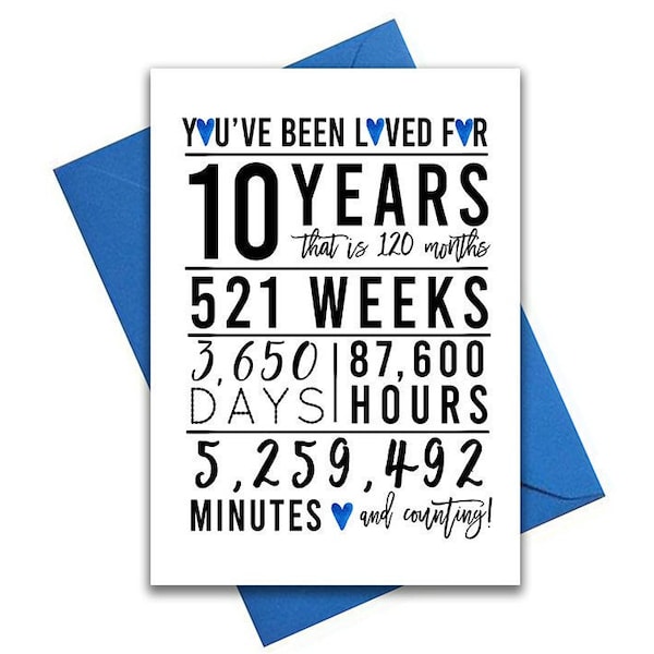 Blue 10th Birthday Card, Printable Birthday Card, 10th Birthday Printables, Greeting card printables, boy 10th birthday, 10th heart birthday