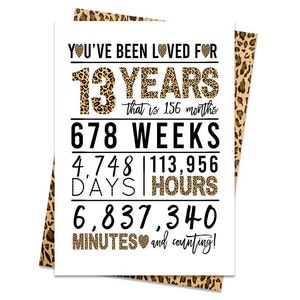Tarjeta de cumpleaños número 13, tarjeta de cumpleaños imprimible, tarjeta de cumpleaños número 13 de leopardo, imprimibles de tarjetas de felicitación, cumpleaños número 13 marrón, tarjeta de guepardo 13