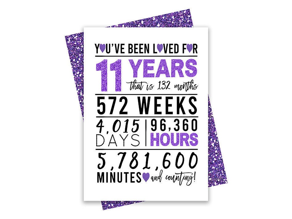 Purple 11th Birthday Card Printable Birthday Card 11th | Etsy