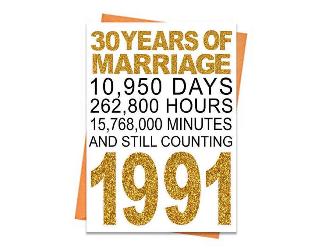 Gold 30th Wedding Anniversary Card, Printable Anniversary Card, 30th ...