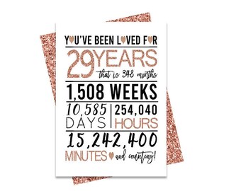 Rose Gold 29th Birthday Card, Printable Birthday Card, 29th Birthday Printables, Greeting card printables, 29th birthday, 29th heart card