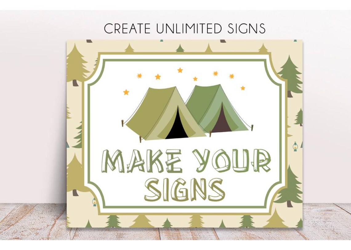 Editable Camping Party Sign, Printable, Camping Tent Sign, Camping ...