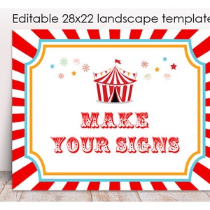 Editable Carnival Party Sign, 22x28, Printable, Circus Tent Sign, Circus Birthday Decoration, Instant Carnival Party Decor,, Carnival Signs