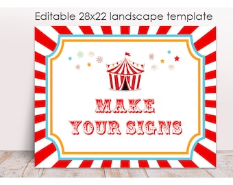 Editable Carnival Party Sign, 22x28, Printable, Circus Tent Sign, Circus Birthday Decoration, Instant Carnival Party Decor,, Carnival Signs