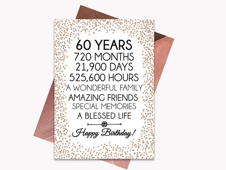 Rose Gold 60th Birthday Card Printable Birthday Card 60th Etsy