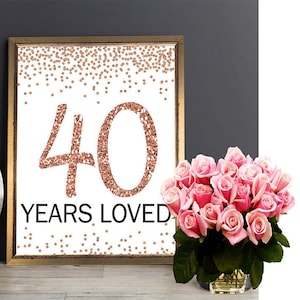 40 Years Loved Sign, Cheers to 40 Years, 40th Birthday Sign, Forty and Fabulous, Rose Gold Birthday Sign, Happy 40th Birthday,