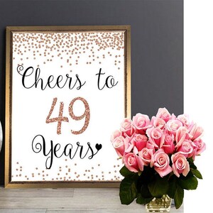 49歳のお祝い、49歳の誕生日のサイン、49周年記念のサイン、ローズゴールドの誕生日パーティーのデコレーション、誕生日のデコレーション、ローズゴールドの49歳の誕生日
