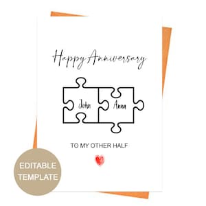 Tarjeta de aniversario editable para cónyuge, esposa, esposo, tarjeta de aniversario para pareja, plantilla de aniversario de boda, tarjeta de rompecabezas para él y ella