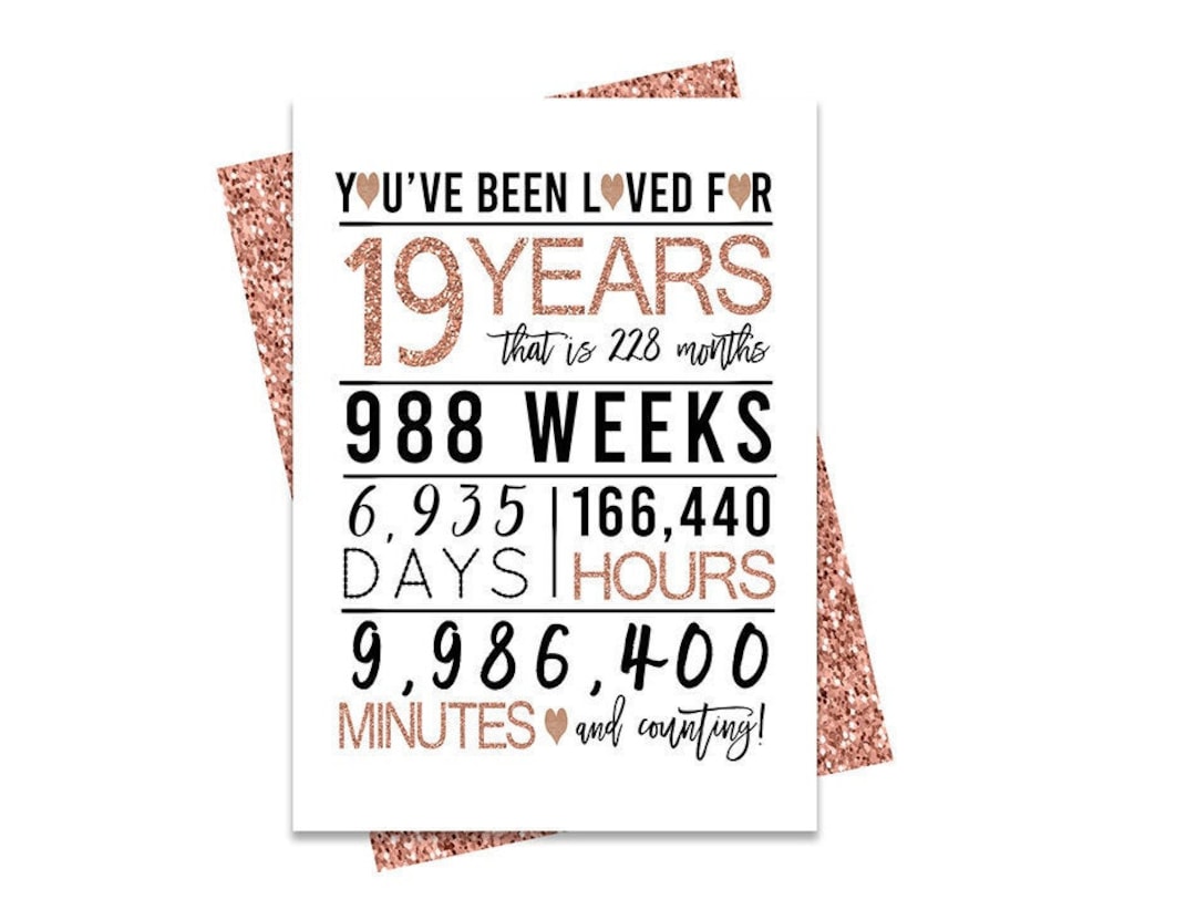 19th Birthday Card Printable Birthday Card Rose Gold 19th - Etsy Norway