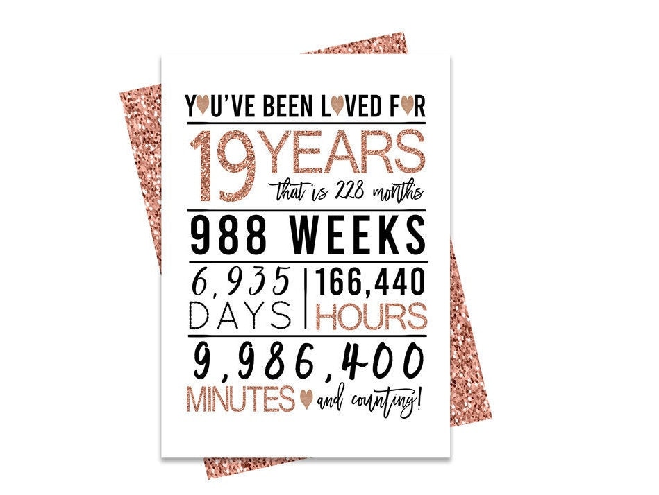 19th Birthday Card Printable Birthday Card Rose Gold 19th | Etsy