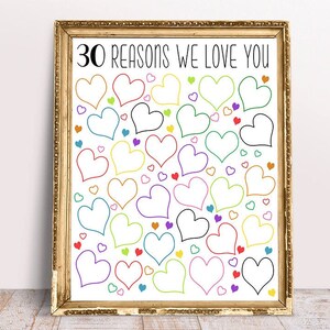 30 Reasons We Love You, 8x10, 11x14, 16x20, Printable, Birthday Gift For Her, For Him, 30th birthday gift, printable 30 reasons, Rainbow