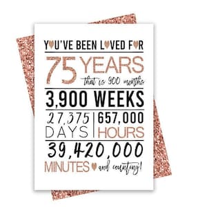 Rose Gold 75th Birthday Card, Printable Birthday Card, 75th Birthday Printables, Greeting card printable, rose gold card, 75th heart bday
