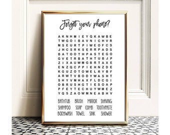Bathroom Word Search, 8x10, 11x14,  bathroom wall decor, bathroom signs, bathroom wall art, bathroom print, learning poster, Printable Word