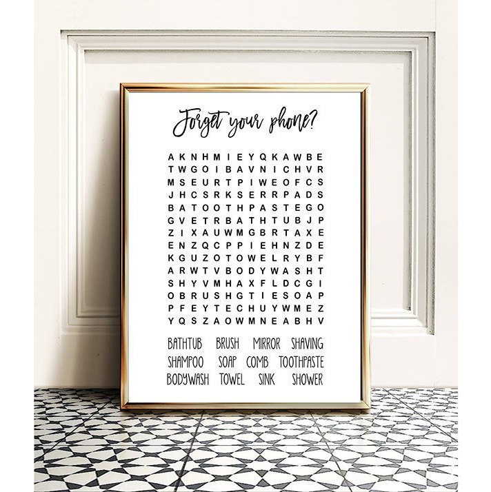 Bathroom Word Search, 8x10, 11x14,  bathroom wall decor, bathroom sig…