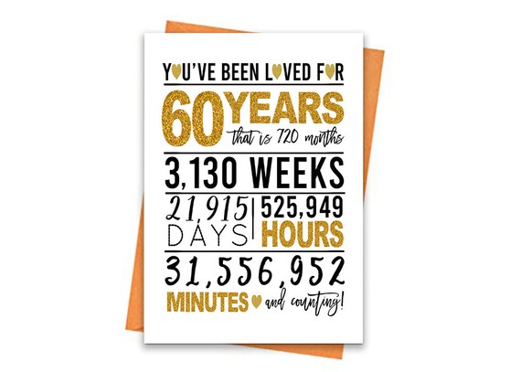 Gold 60th Wedding Anniversary Card Printable Anniversary | Etsy