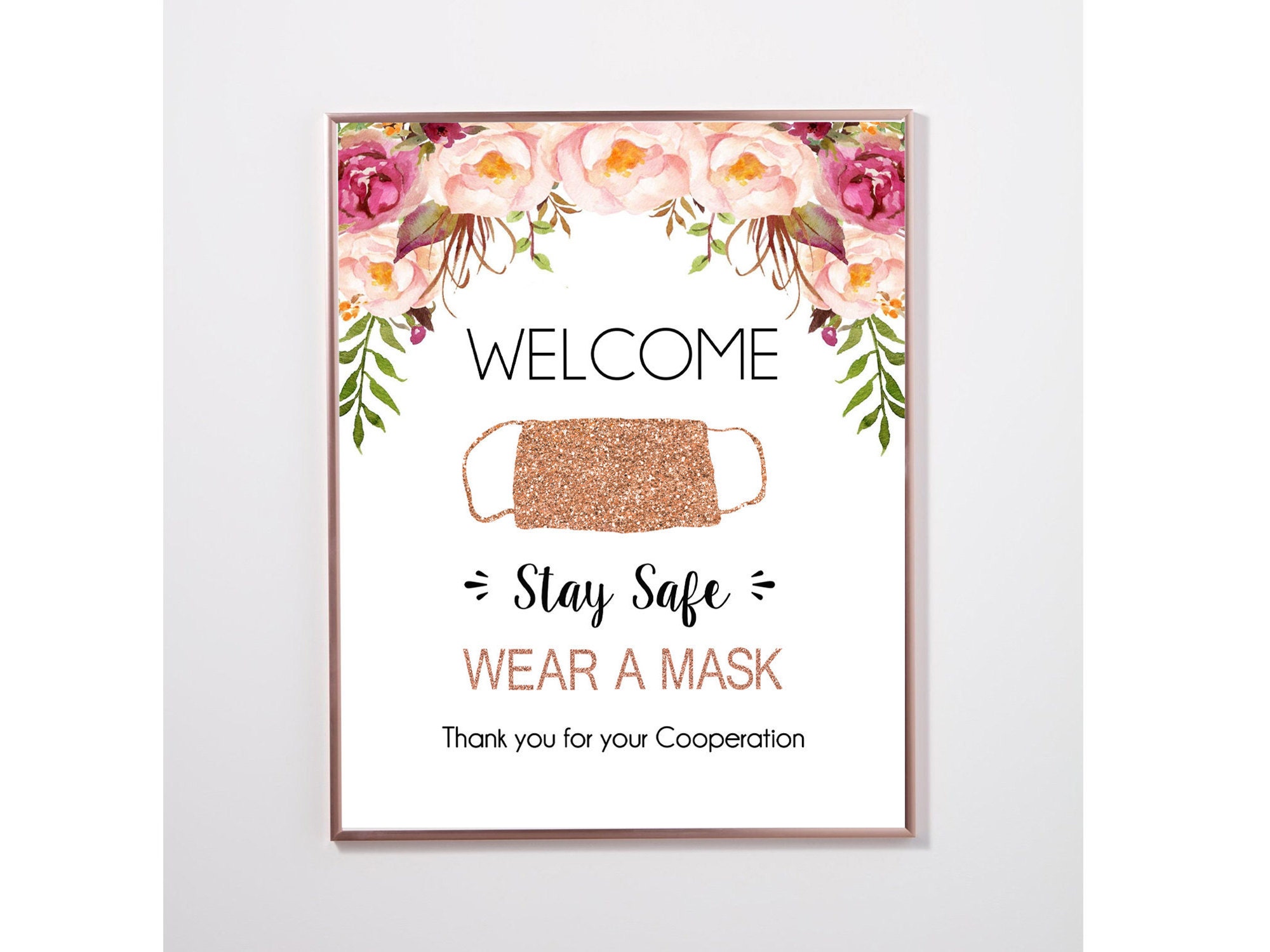 Rose Gold Wear a Mask Welcome Sign Printable, 8x10, 16x20, Baby Shower ...