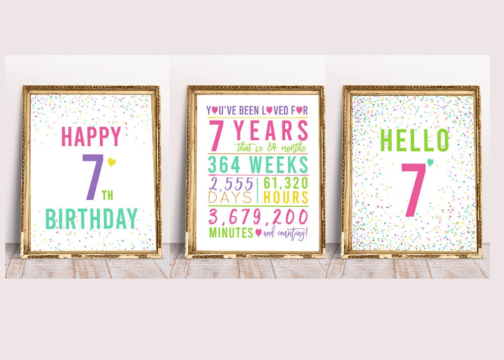 7th Birthday Signs Bundle, Cheers to 7 Years, Happy 7th Birthday, Hello 7, Pastel Birthday Decoration, Pastel 7th Birthday Signs, 7th signs