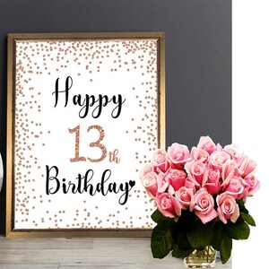 Rose Gold 13th Birthday Sign, Printable, Cheers to 13 Years, rose gold 13th birthday, happy 13th, 13th birthday party, printable 13th party