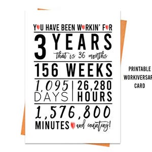 Verjaardagskaart 3e werk, AFDRUKBARE jubileumkaart, 3e Workiversary-kaart, afdrukbare wenskaarten, last-minute jubileumkaart