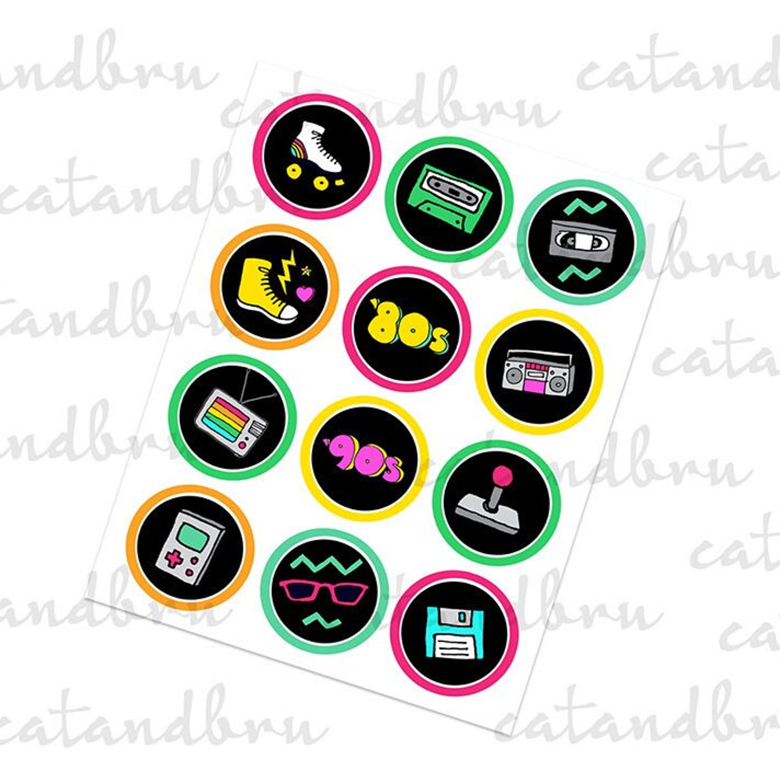 Cupcake Toppers Printable Cupcake Toppers Retro Party | Etsy