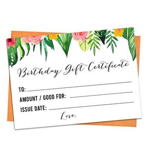 Tropical Gift Certificate, Printable Gift Card , Gift Voucher, Printable Gift Cards, Luau Gift, Birthday Gift Card, Summer Gift Certificate