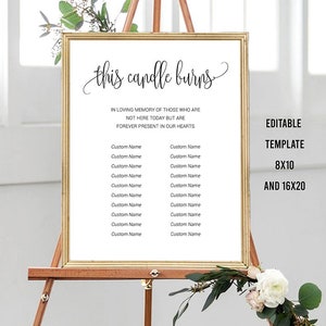 Editable In Memory Sign for Class Reunion, This Candle Burns Class Reunion Memorial Sign With Names, This Candle Burns Template, 50th School
