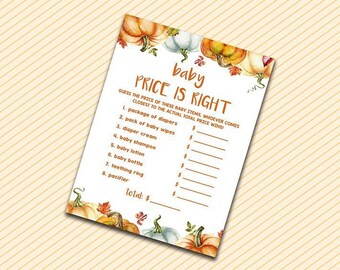 Baby Shower Games, Fall The Price Is Right, Printable Fall Baby Shower Game, Fall Baby Price Is Right, Autumn Baby Shower Games, Printable