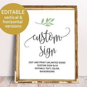 Greenery Custom Sign Printable Template, Customize with your own words. Greenery wedding, eucalyptus greenery, Design Your Own Sign 8x10