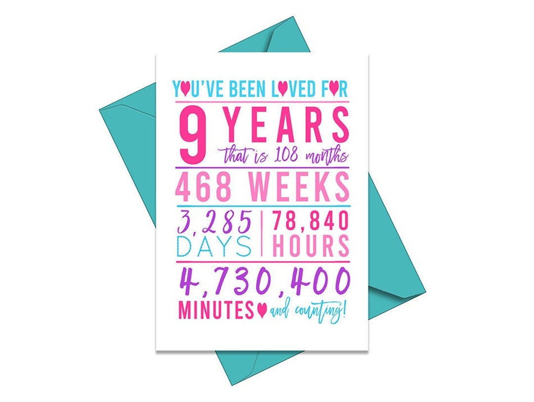 9th Birthday Card, Printable Birthday Card, 9th Birthday Printables ...