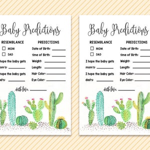 Baby Shower Games, Baby Predictions, Printable Fiesta Baby Shower Game, Succulent Baby Predictions, Cactus Boho Shower, prédictions de cactus