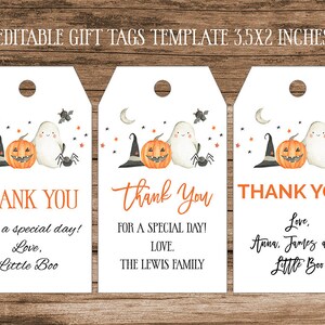 Editable Halloween Favor Tags, Printable, Pumpkin Tags, Halloween Baby Shower Template, Thank You Tag, Halloween Birthday, Fall Gift Tags