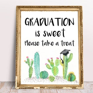 Fiesta afstuderen, afstuderen is lief, neem een traktatie, afstuderen gunst teken, afdrukbare afstuderen partij teken, digitale aanvang