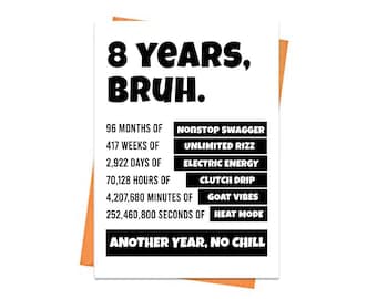 Tarjeta de cumpleaños para tu octavo hermano - Tarjeta de cumpleaños para tu octavo adolescente - Tarjeta imprimible para tu octavo hermano - Memes divertidos para adolescentes - Tarjeta de nivel 8 - Archivo digital